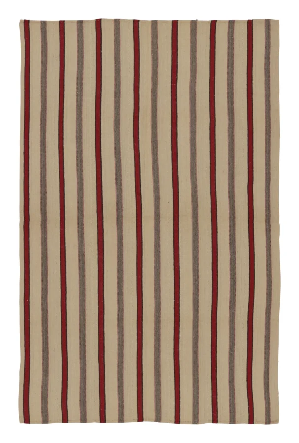 Rug & Kilim's Contemporary Rez Kilim with Beige & Red Striped Design