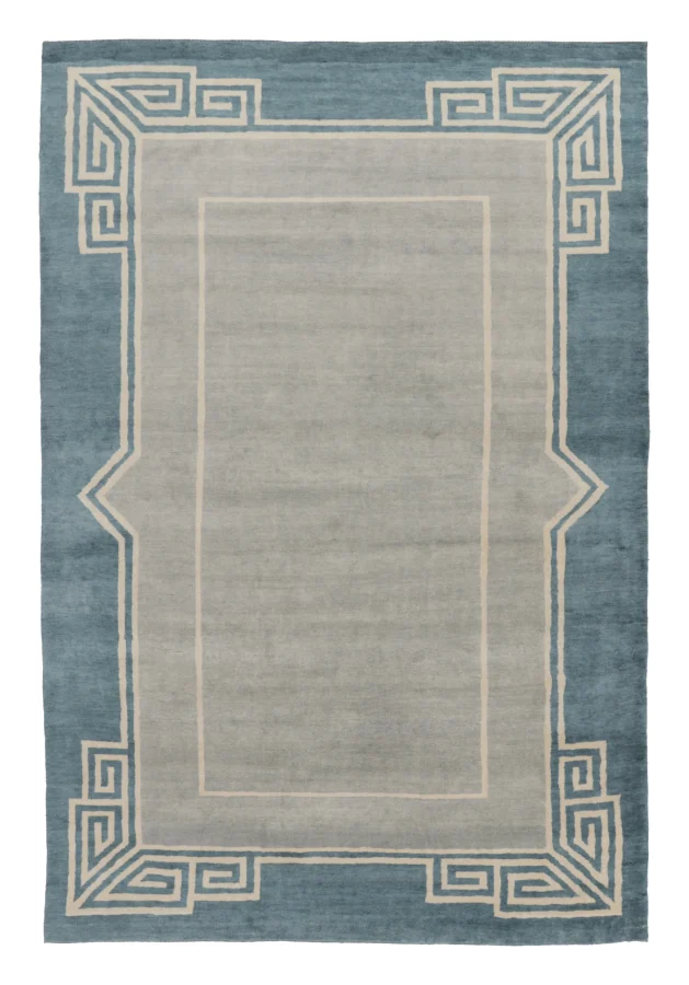 Rug & Kilim’s Oversized Contemporary Art Deco Style Rug in Teal, Ivory & Gray