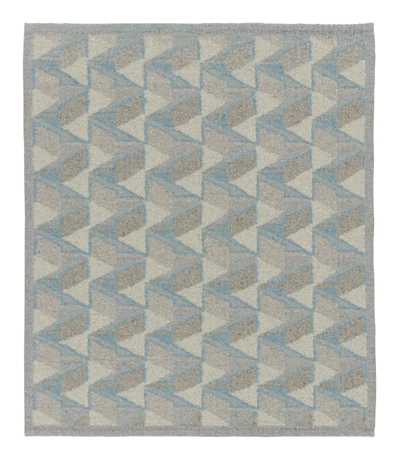 Rug & Kilim's Contemporary Scandinavian Rug with Blue Geometric Motif Grid