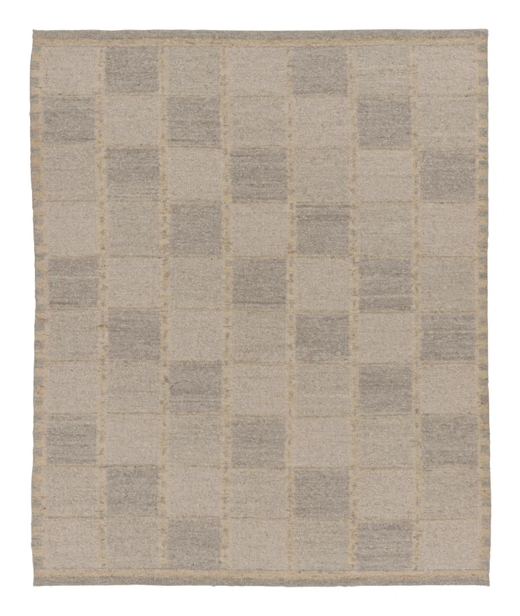 Rug & Kilim's Contemporary Scandinavian Checkered Grid Rug in Soft Neutrals