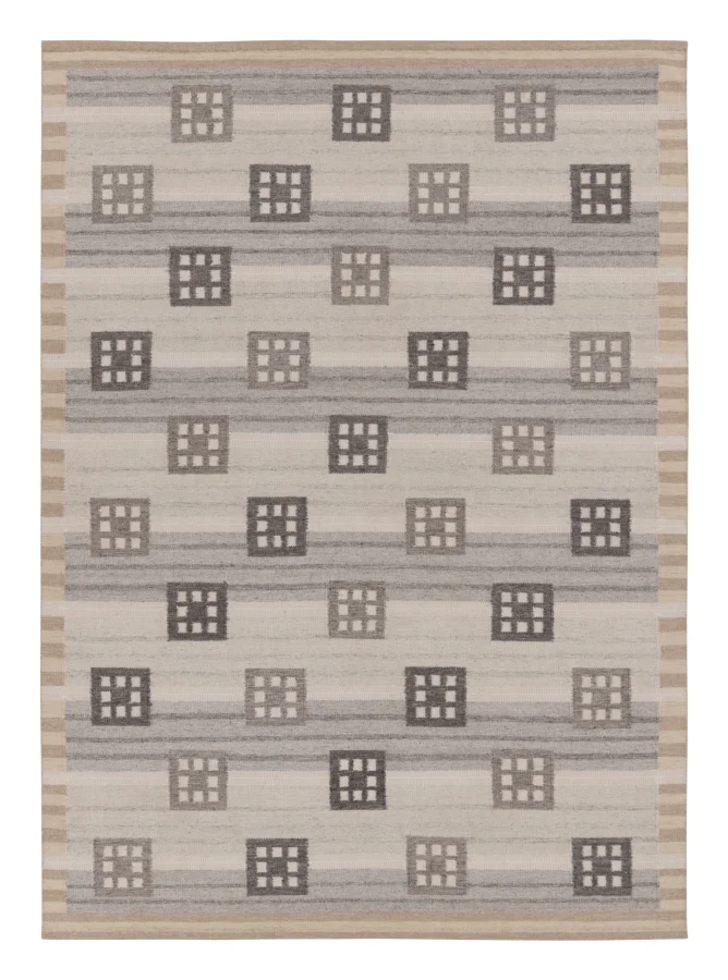 Rug & Kilim’s Contemporary Scandinavian Rug with Gray & Black Windowpane Design