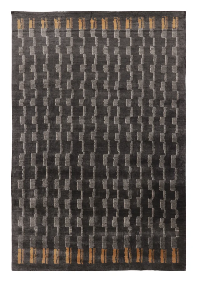 Rug & Kilim's Swedish Deco Rug in Mohair with Black & Gray Geometric Design