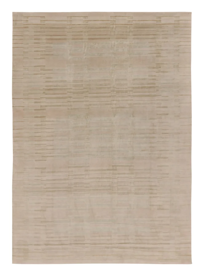 Rug & Kilim's Plush Textural Rug in Mohair with Beige Geometric Designs