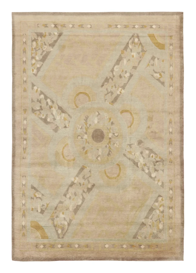 Rug & Kilim's Plush Art Deco Rug in Mohair with Floral Designs in Beige