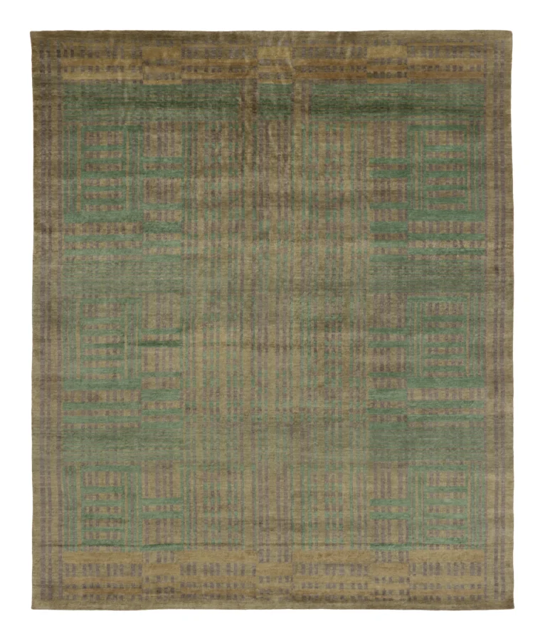 Rug & Kilim's Scandinavian Plush Rug in Mohair with Muted Geometric Designs