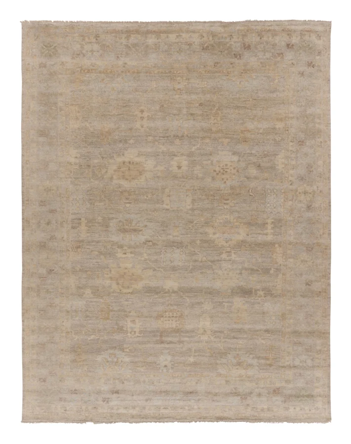 Rug & Kilim’s Oversized Distressed Oushak Rug with Floral Design in Beige