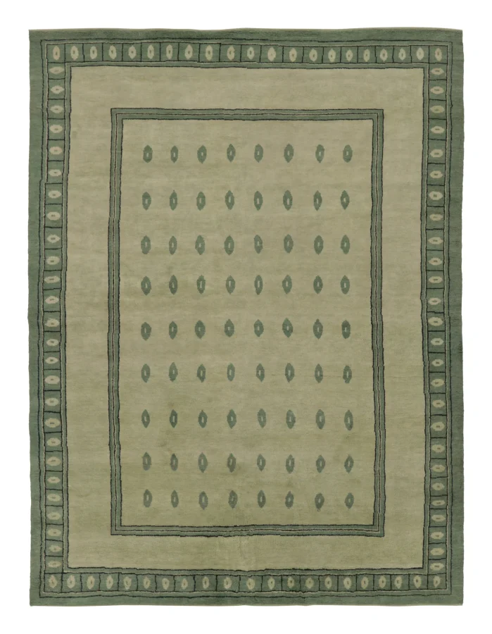 Rug & Kilim's Contemporary Art Deco Rug with Geometric Patterns in Sage & Beige