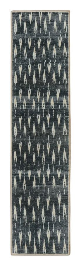 Rug & Kilim’s Block Print Geometric Runner in Deep Blue & Ivory