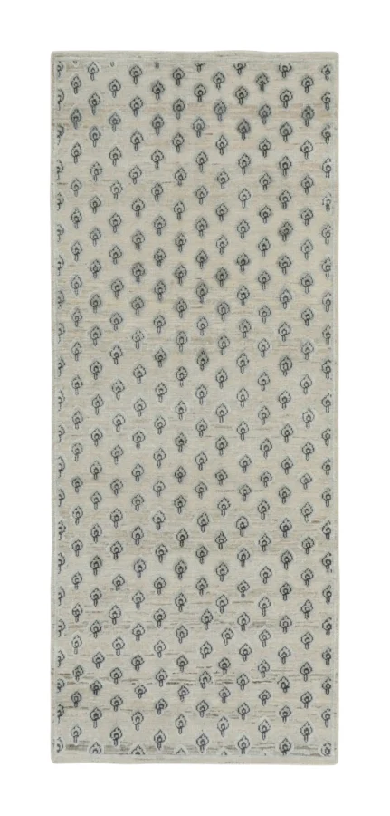 Rug & Kilim’s Block Print Runner with Intricate Geometric Design in Beige & Gray