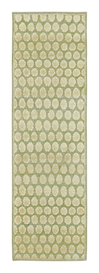 Rug & Kilim’s Block Print Runner with Floral Motif Grid in Beige & Sage Green