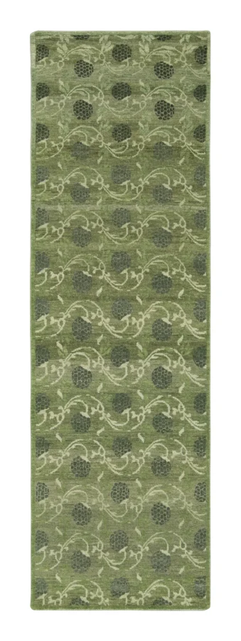 Rug & Kilim’s Block Print Runner with Floral Vinery in Lush Green Hues