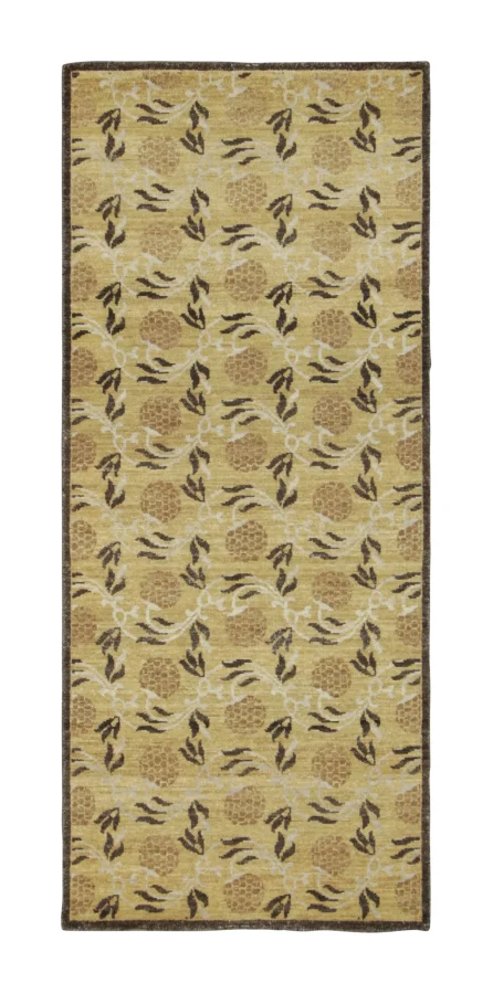 Rug & Kilim’s Block Print Runner with Floral Vinery in Beige, Brown & Black