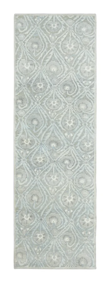 Rug & Kilim’s Block Print Runner with Floral Lattice in Cream & Ice Blue