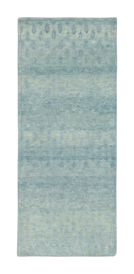 Rug & Kilim’s Block Print Runner with Tonal Floral Pattern in Blue Hues