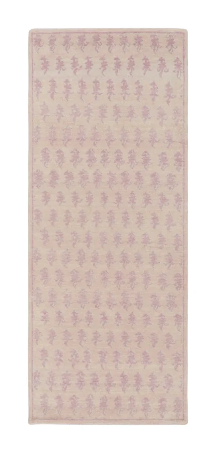 Rug & Kilim’s Block Print Runner with Floral Motif Grid in Pink Pastel Hues