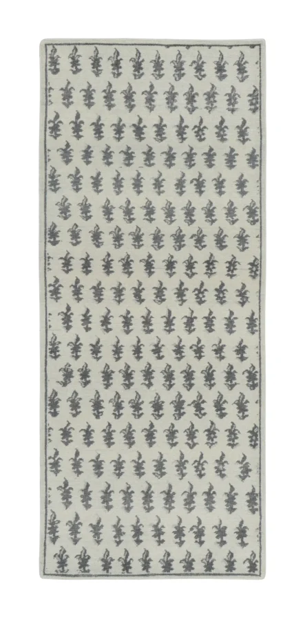 Rug & Kilim’s Block Print Runner in Cream & Deep Gray Floral Pattern