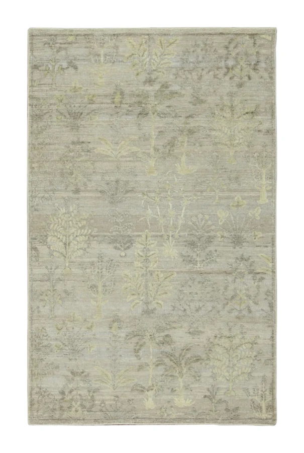 Rug & Kilim’s Block Print Rug with Botanical Floral Pattern in Gray Hues