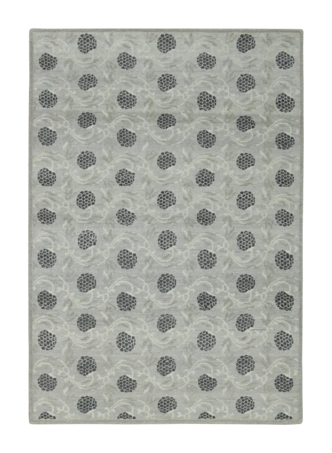 Rug & Kilim’s Block Print Rug with Floral Vinery in Deep Gray Hues