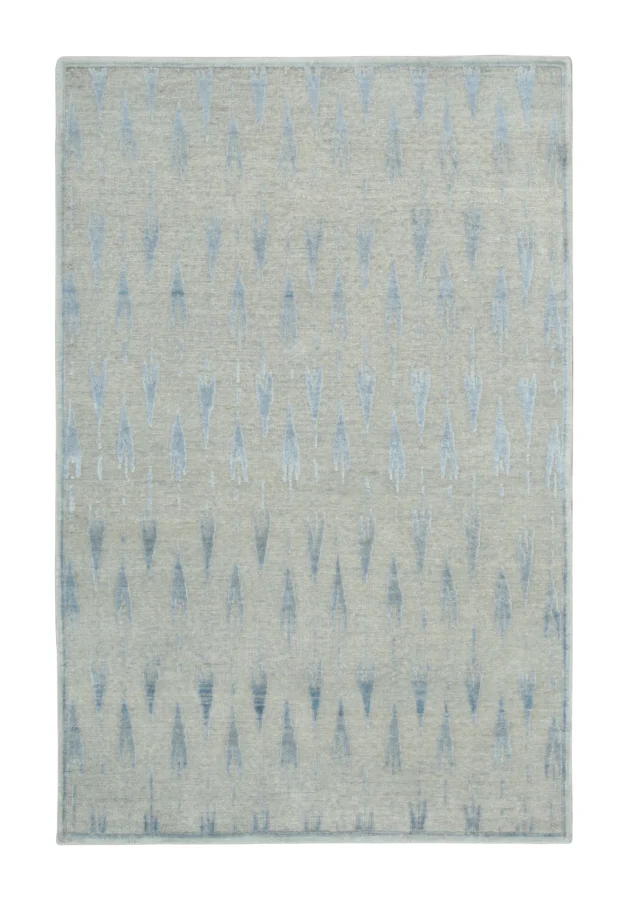 Rug & Kilim’s Block Print Rug with Geometric Design in Blue & Gray