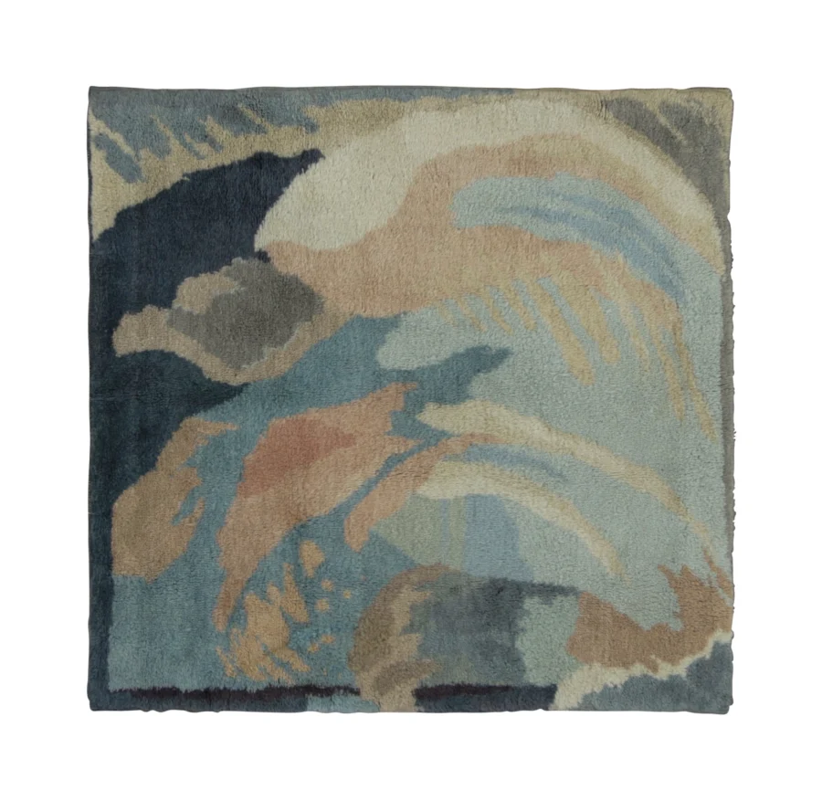 Antique French Art Deco Square Rugs by Jean Burkhalter in Ocean Hues - Rug & Kilim
