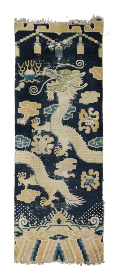 Antique Chinese Ningxia Pillar Runner with Imperial Dragon Pictorials - Rug & Kilim