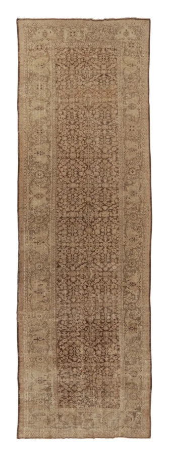 Antique Persian Mahal Runner with Intricate Floral Vinery in Brown - Rug & Kilim