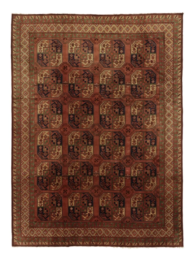 Antique Hooked German Tetex Rug in Terracotta with Gul Design - Rug & Kilim
