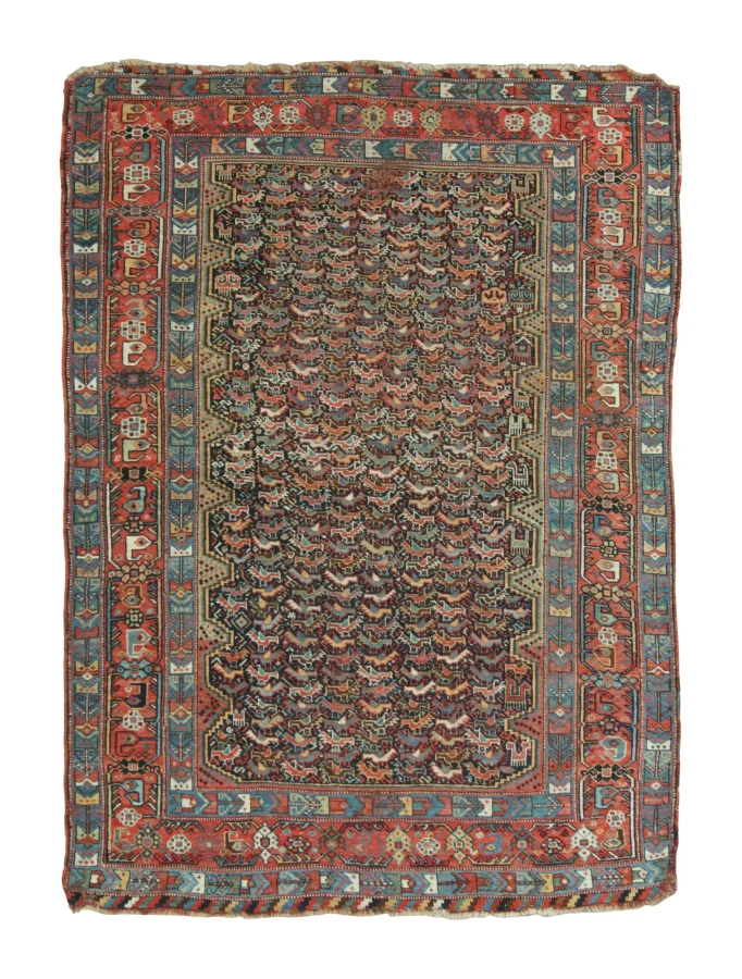 Antique Chinese Pictorial Rug with Mythological Dragon Design