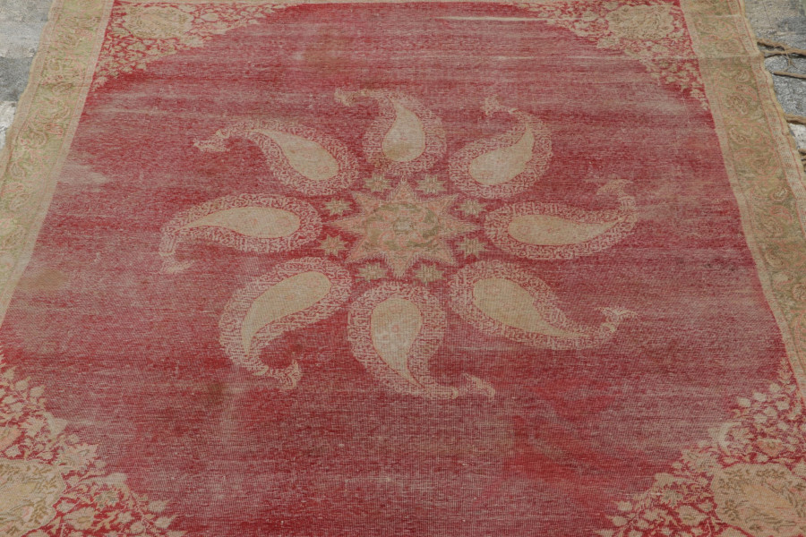 Vintage Anatolian Distressed Square Rug