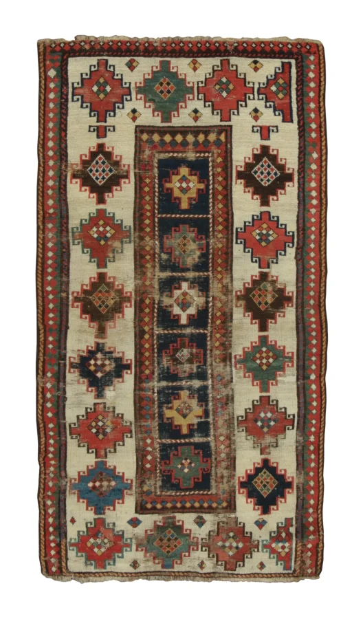 Antique Caucasian Runner with Folk Designs in Warm Earthy Hues - Rug & Kilim