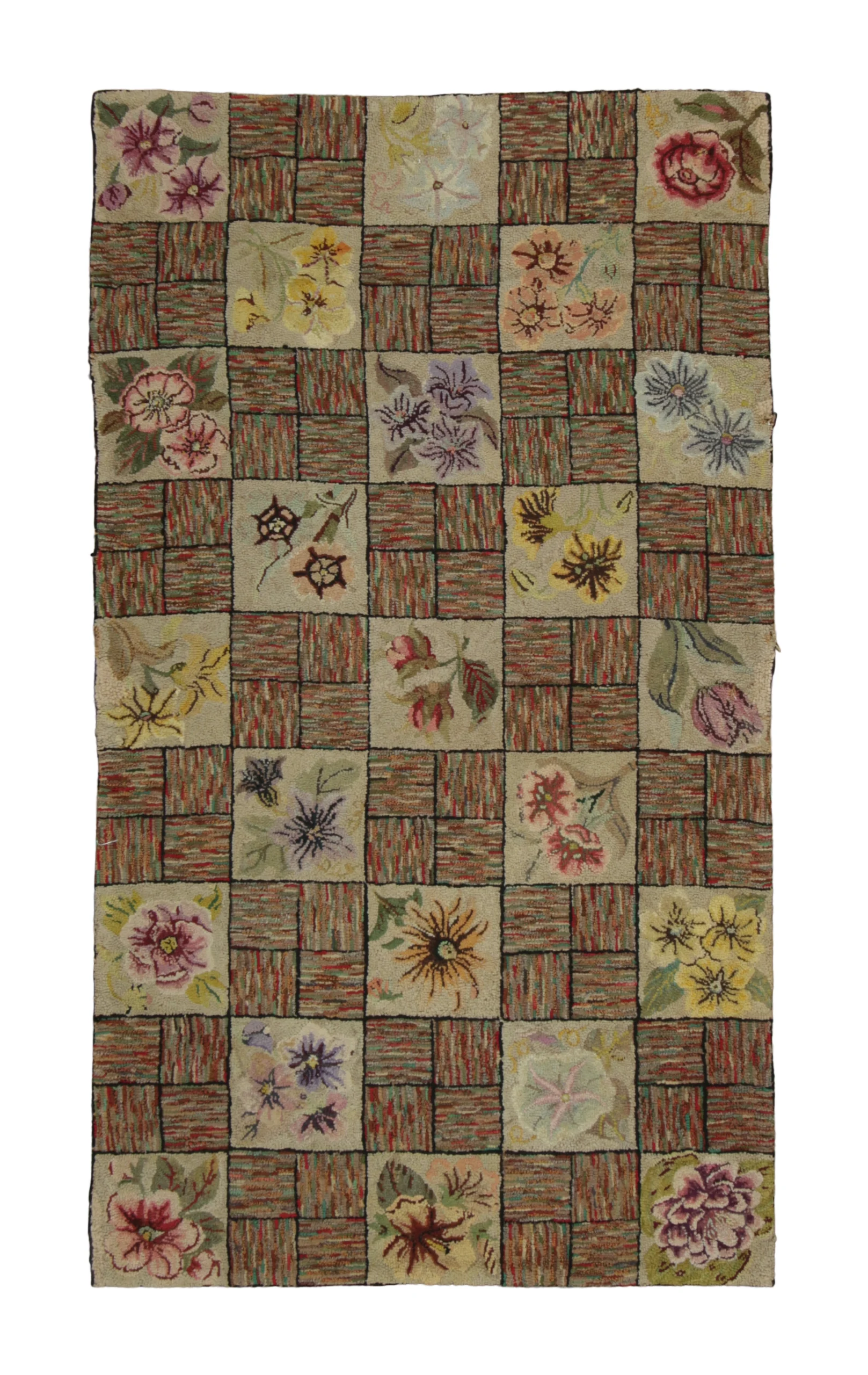 Antique Hooked Floral Rug