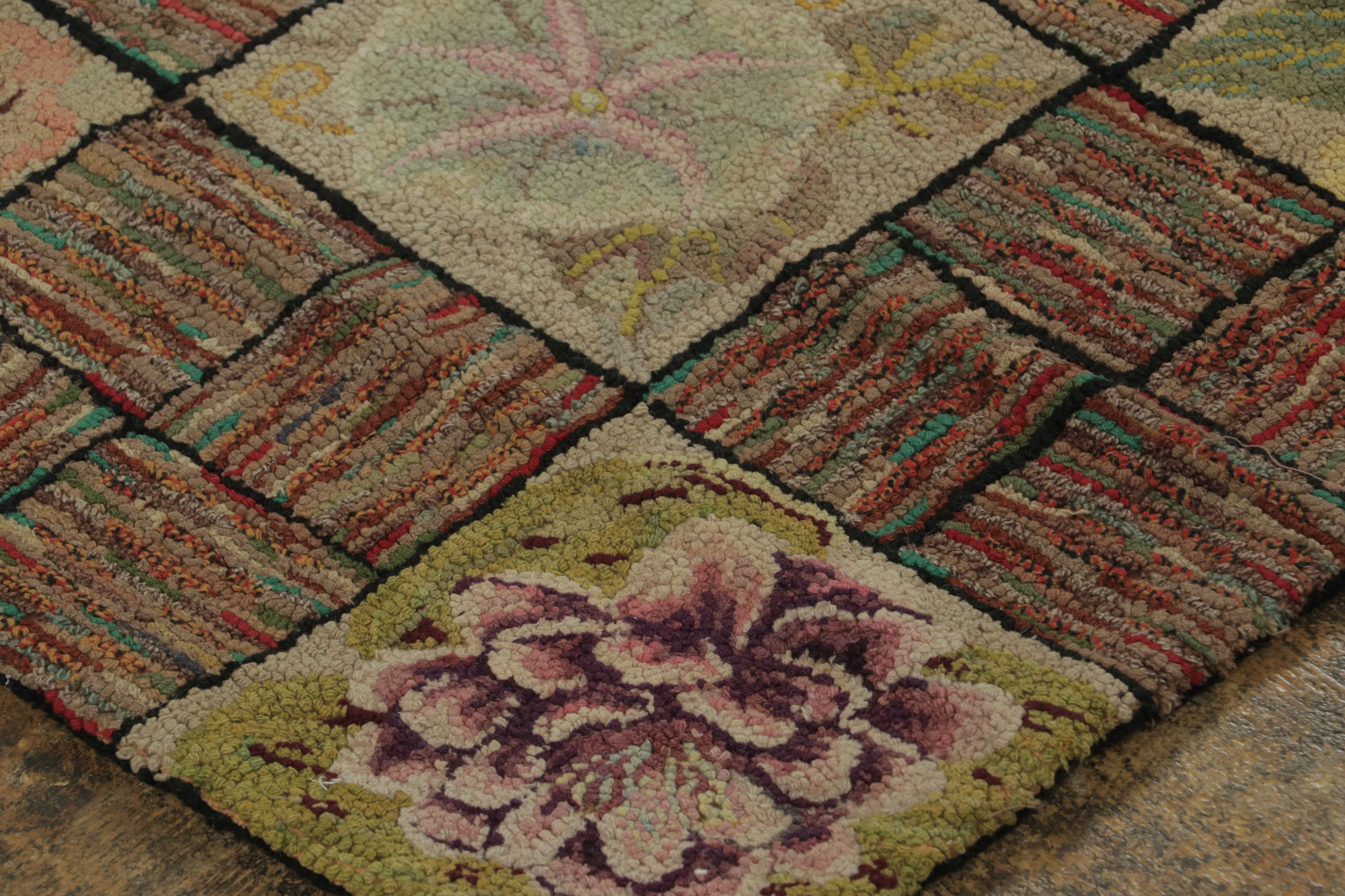 Antique Hooked Floral Rug