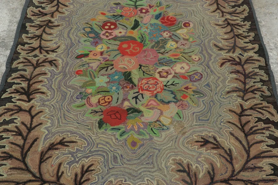 Antique Hooked Floral Rug