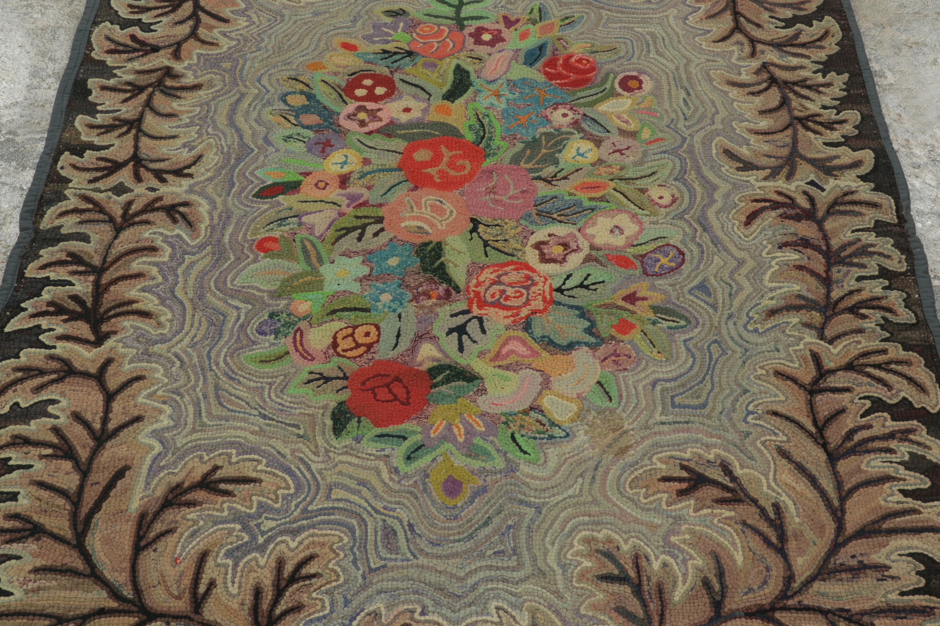 Antique Hooked Floral Rug