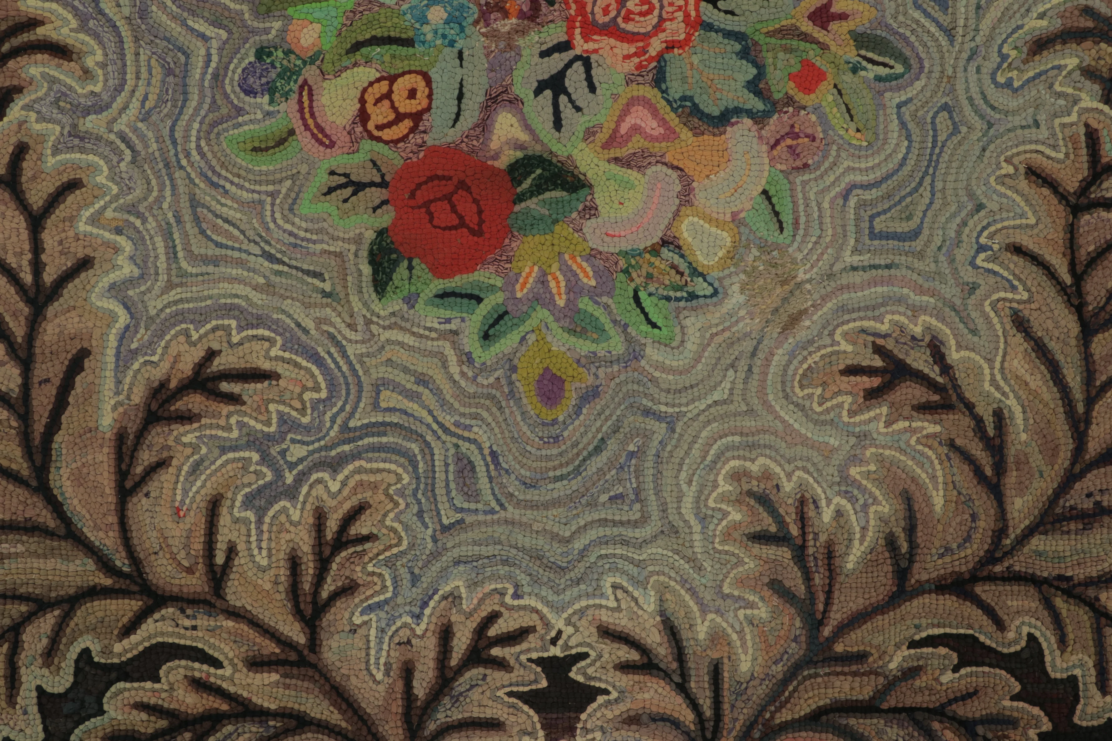 Antique Hooked Floral Rug