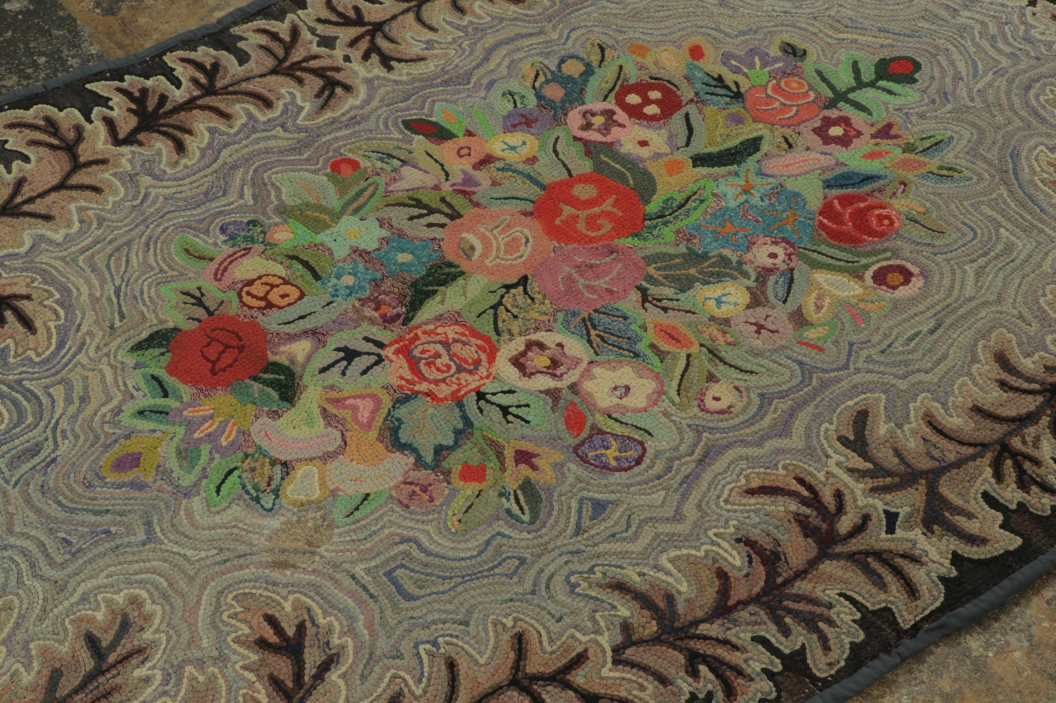 Antique Hooked Floral Rug