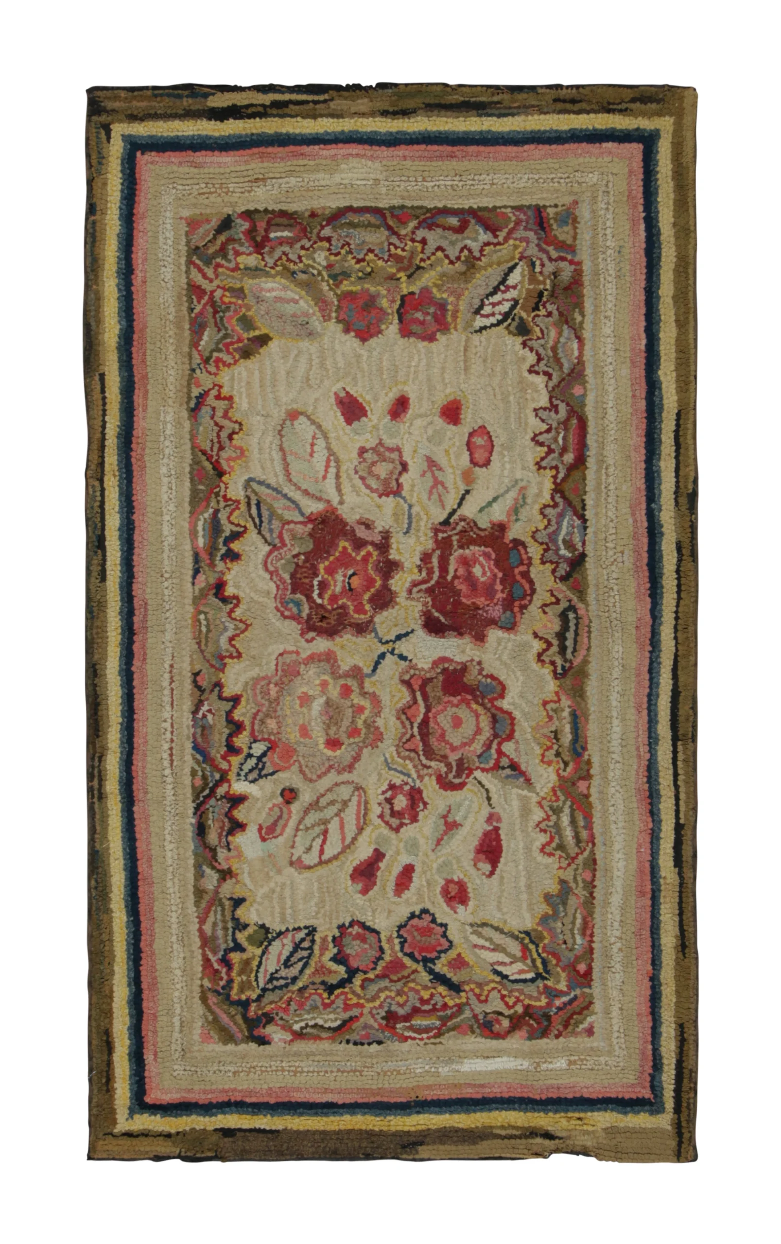 Antique Hooked Floral Runner