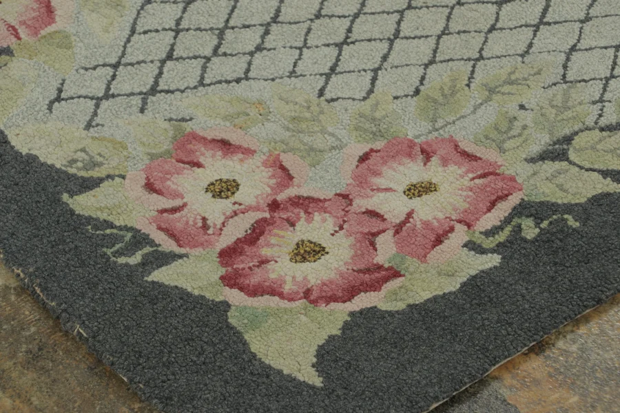 Antique Hooked Floral Rug