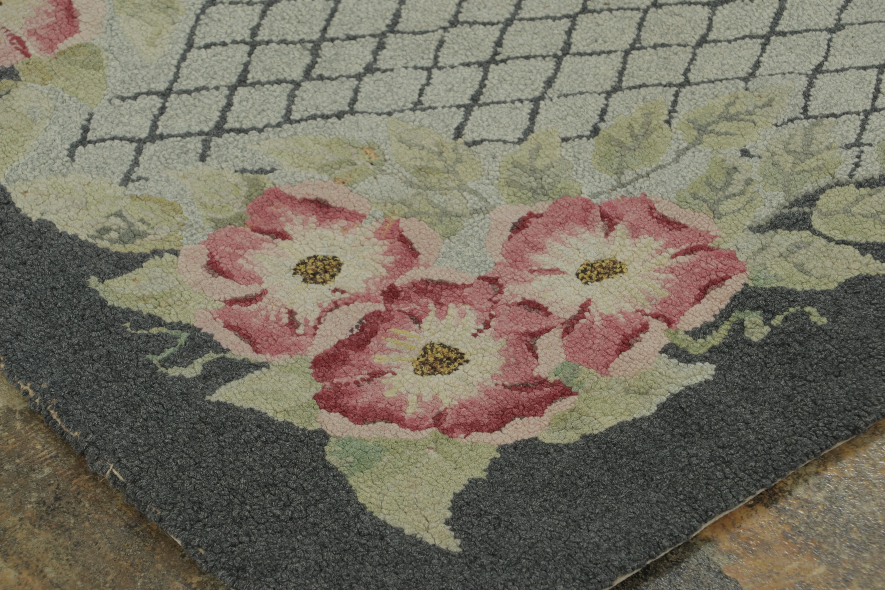 Antique Hooked Floral Rug