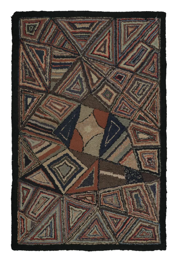 Antique Hooked Rug with Multicolor Geometric Mosaic Design - Rug & Kilim