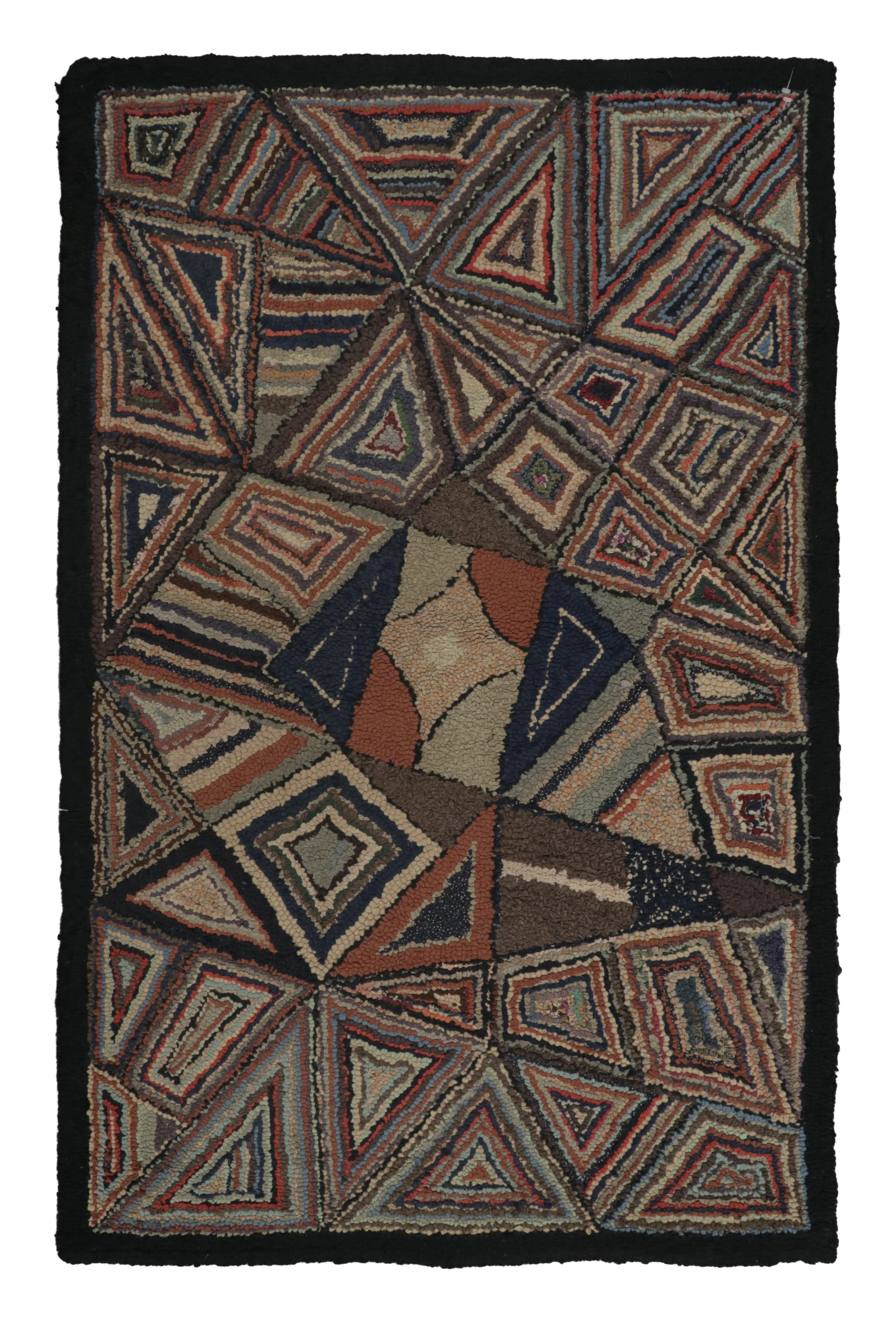 Antique Hooked Geometric Rug