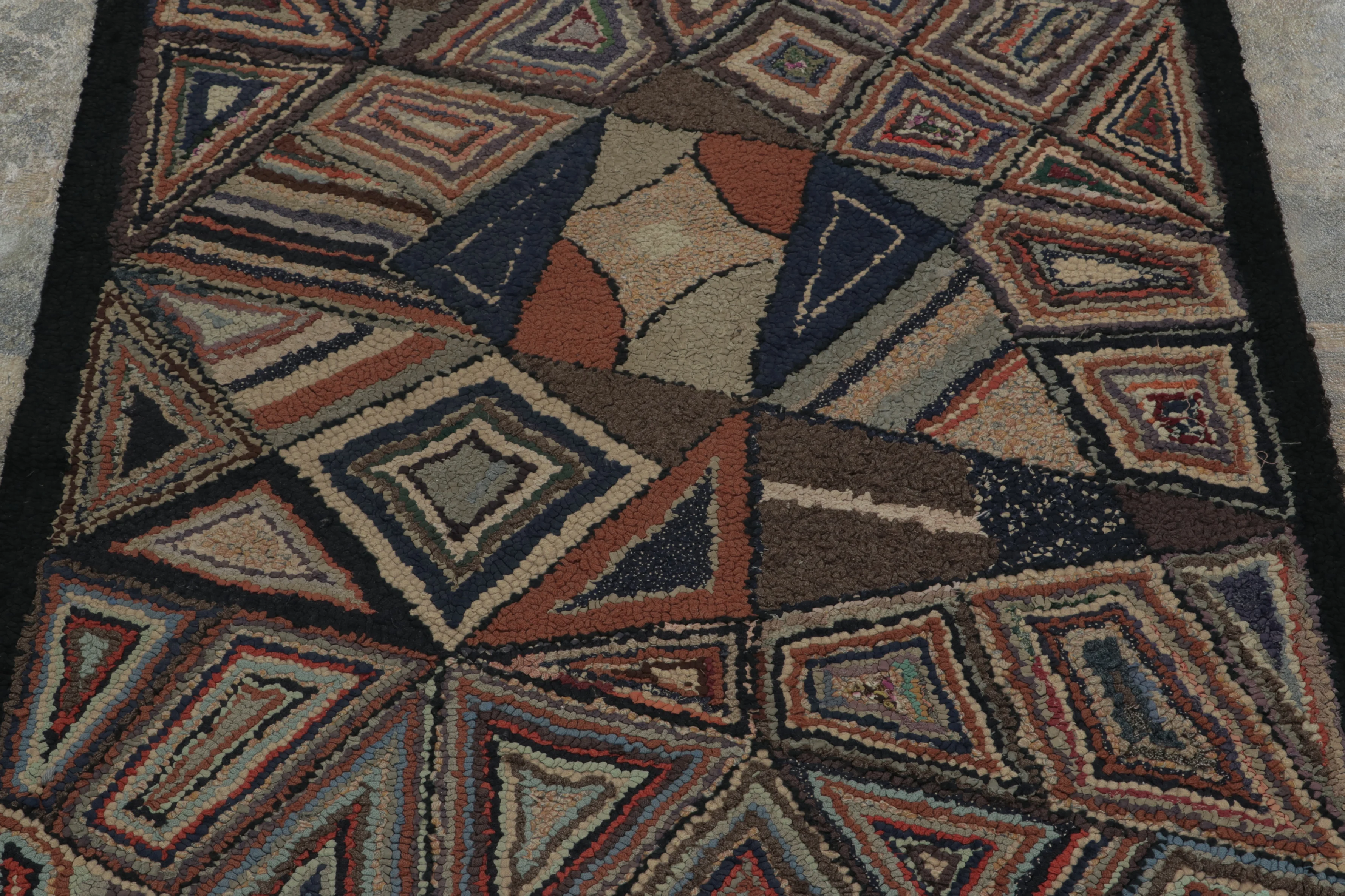 Antique Hooked Geometric Rug