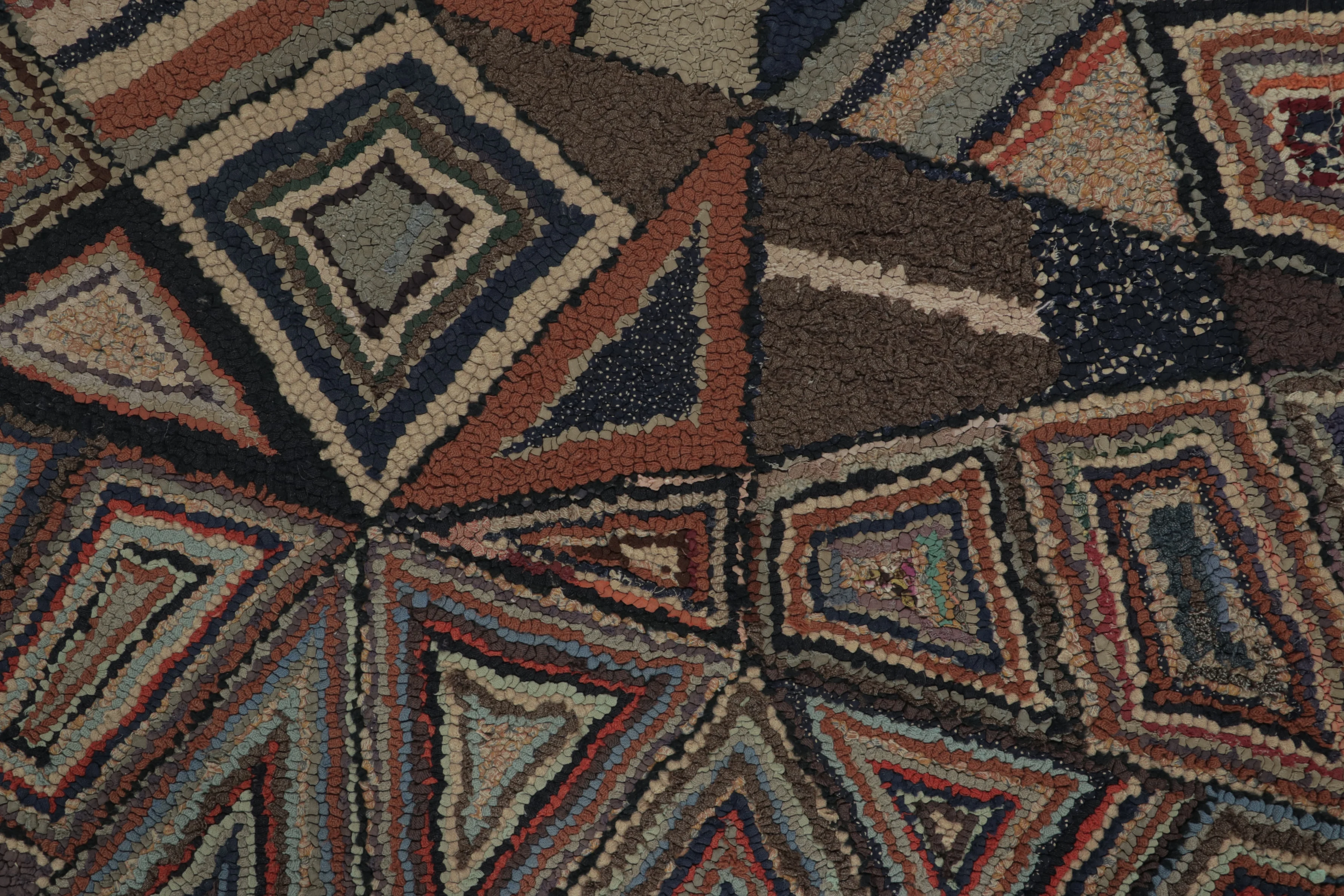 Antique Hooked Geometric Rug