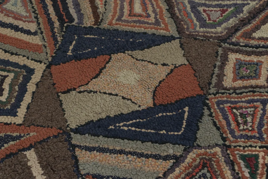 Antique Hooked Geometric Rug