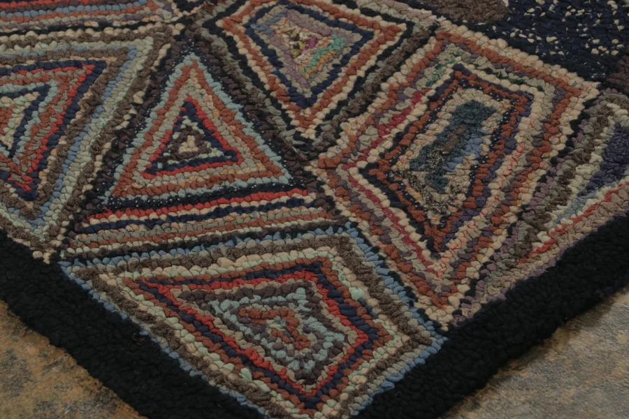 Antique Hooked Geometric Rug