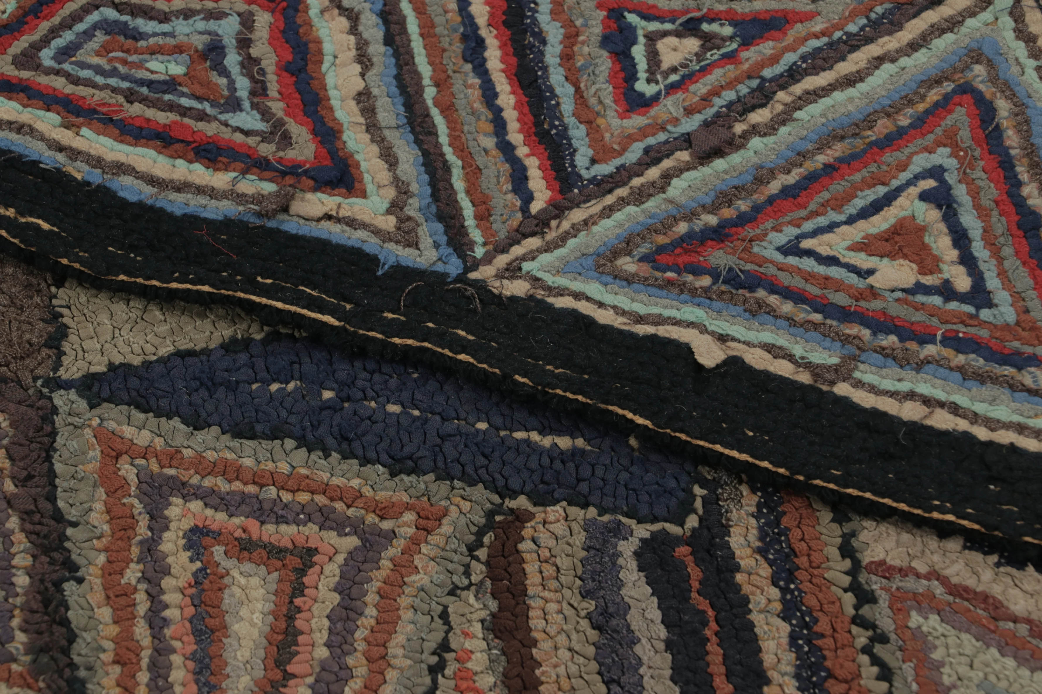 Antique Hooked Geometric Rug