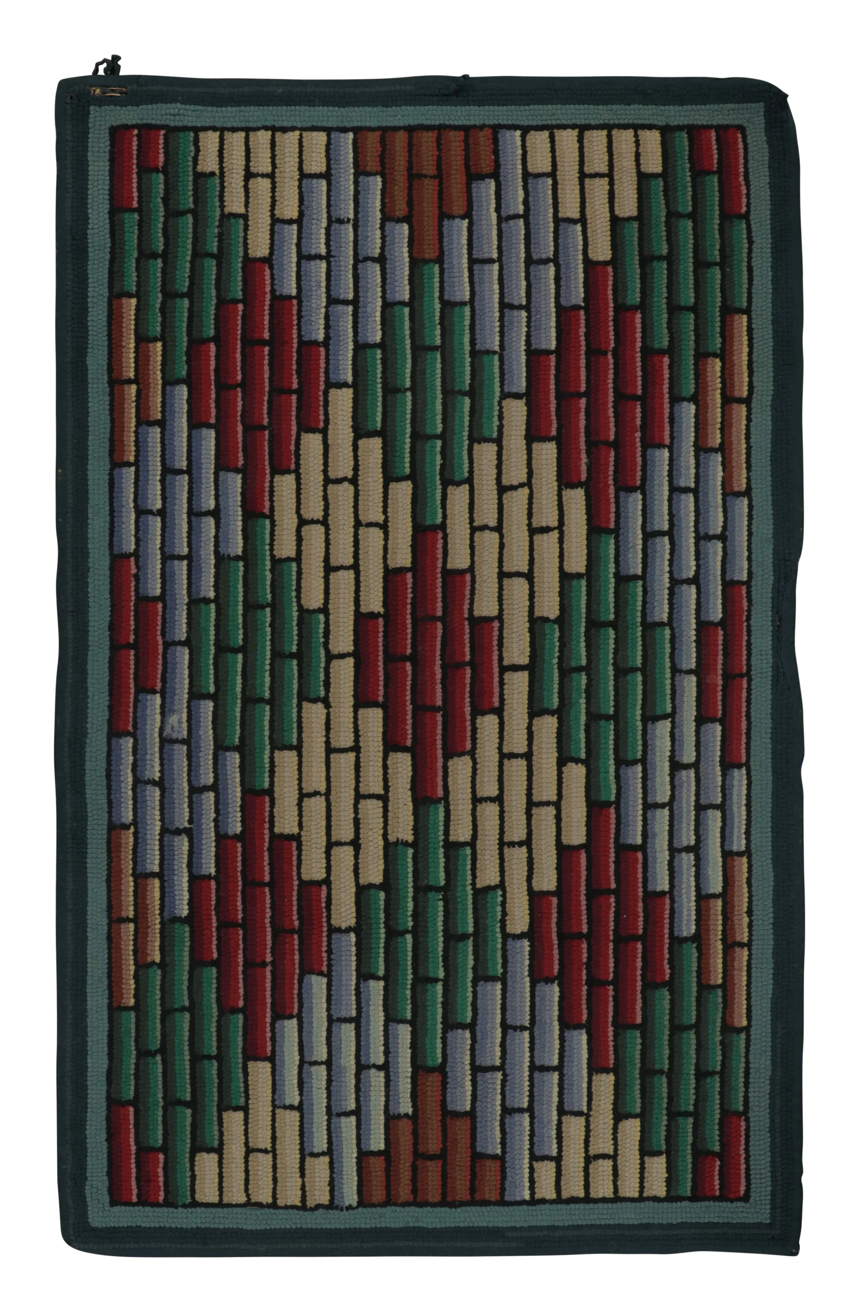 Antique Gift-Sized Hooked Geometric Rug