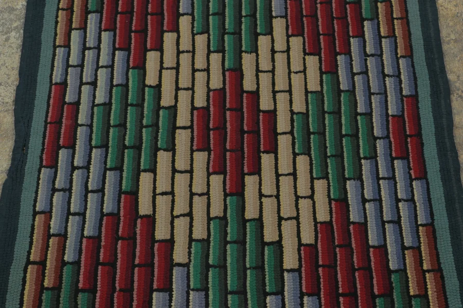 Antique Gift-Sized Hooked Geometric Rug
