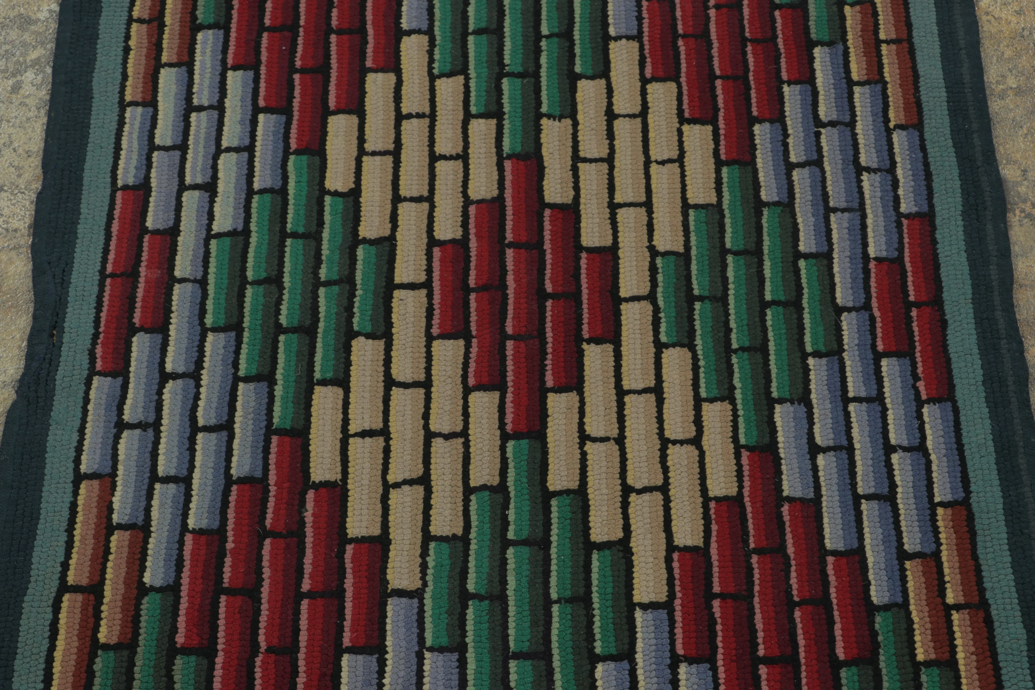 Antique Gift-Sized Hooked Geometric Rug