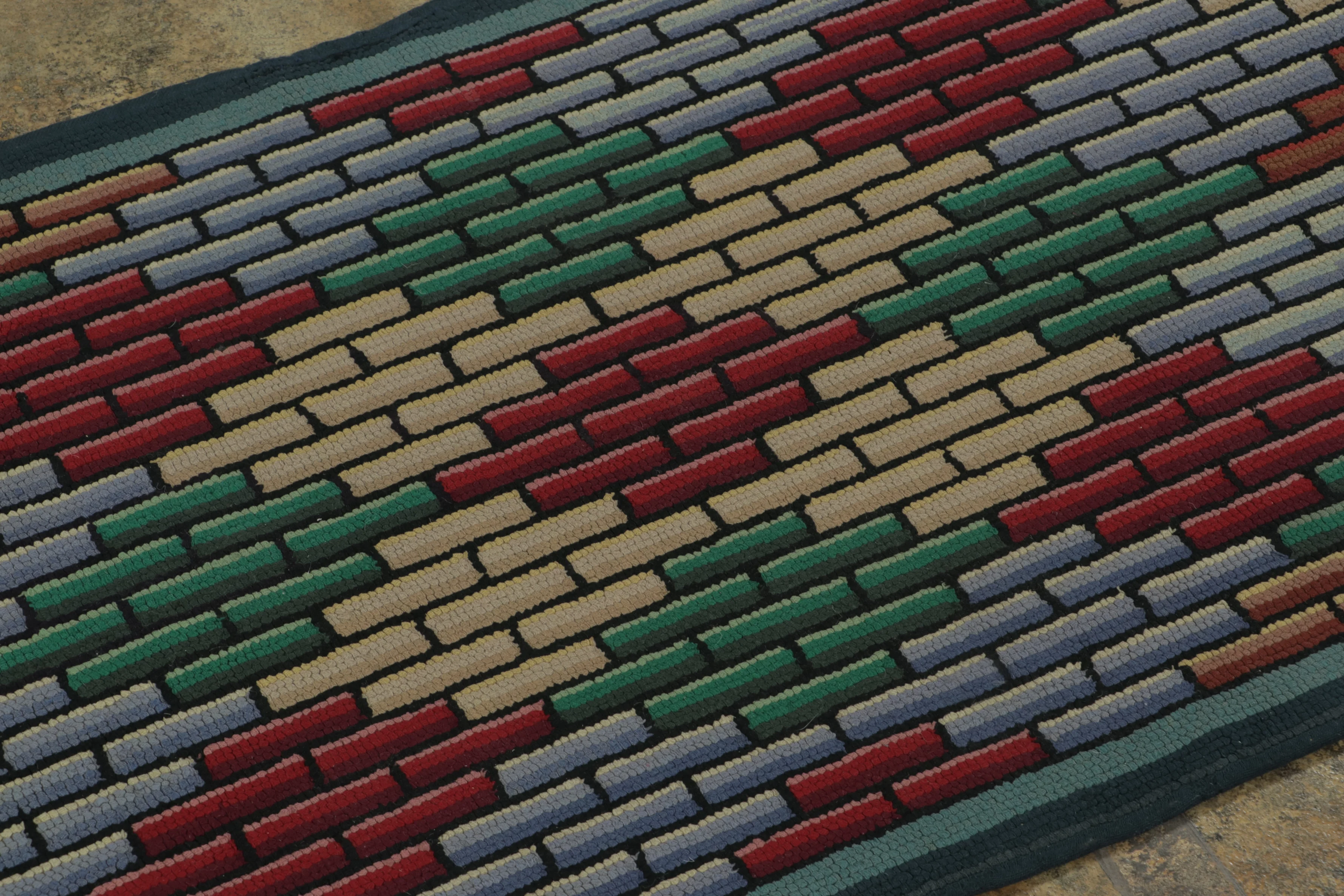 Antique Gift-Sized Hooked Geometric Rug